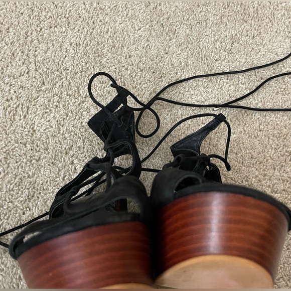 Rebecca Minkoff Suede Black and Brown Wedge Sandals Boho Festival gladiator - Picture 6 of 11